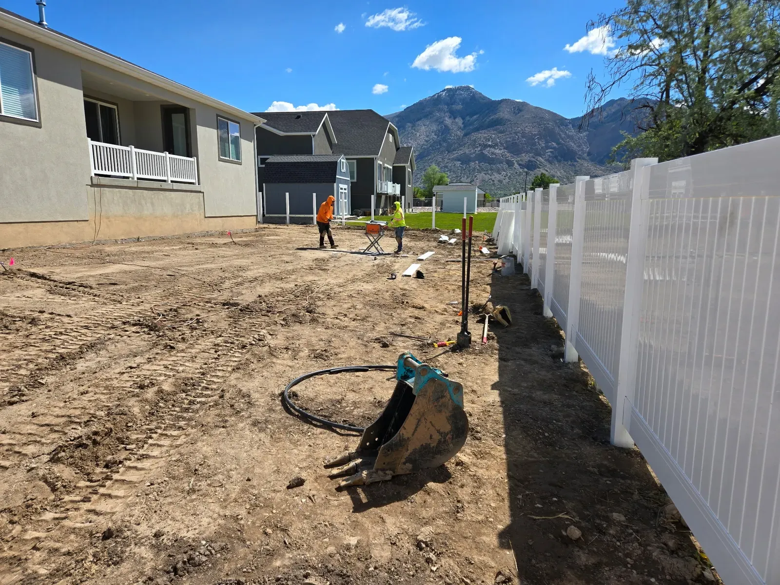 Irrigation pipe and site prep in a Harrisville yard before sprinkler installation