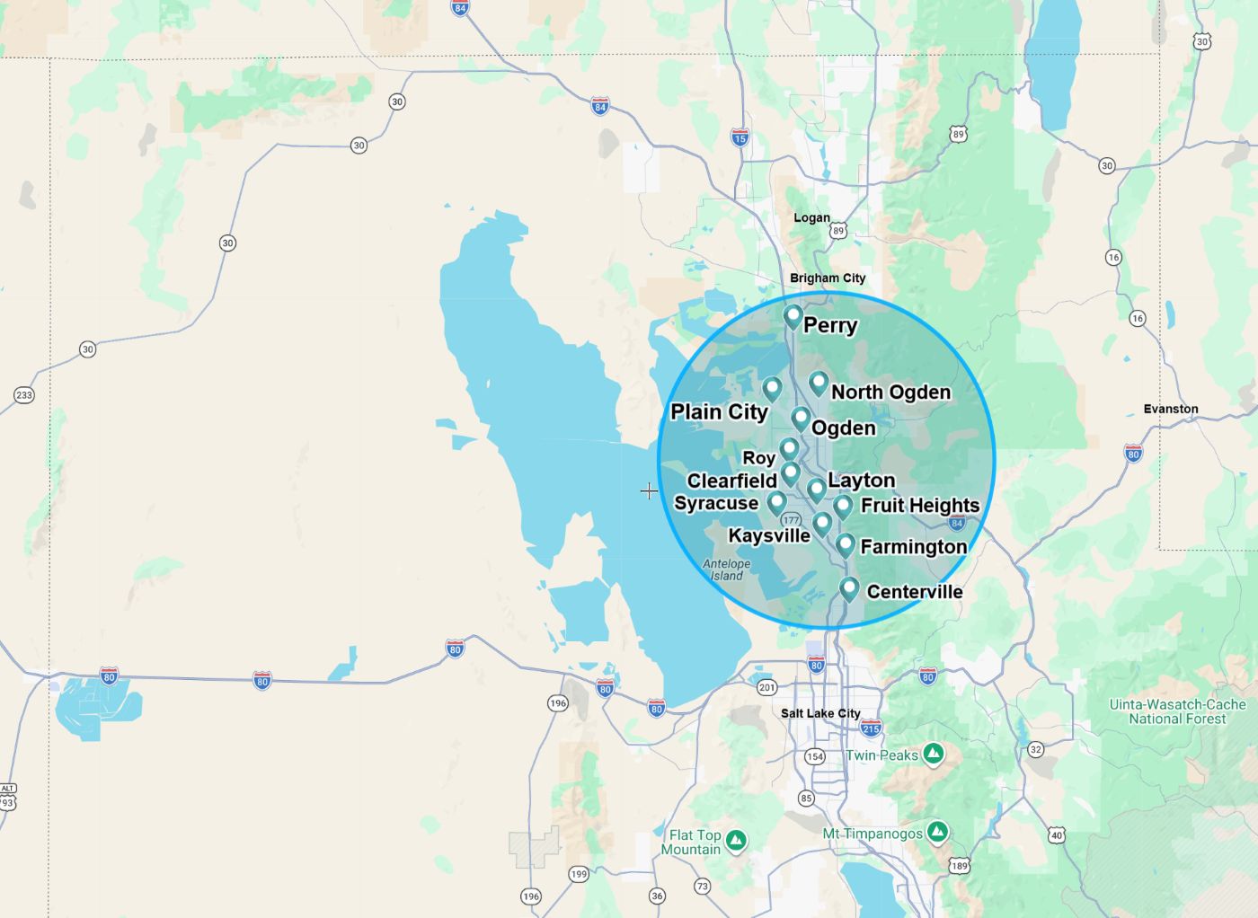 APC Curb & Gutter service area map - Perry, UT and surrounding communities