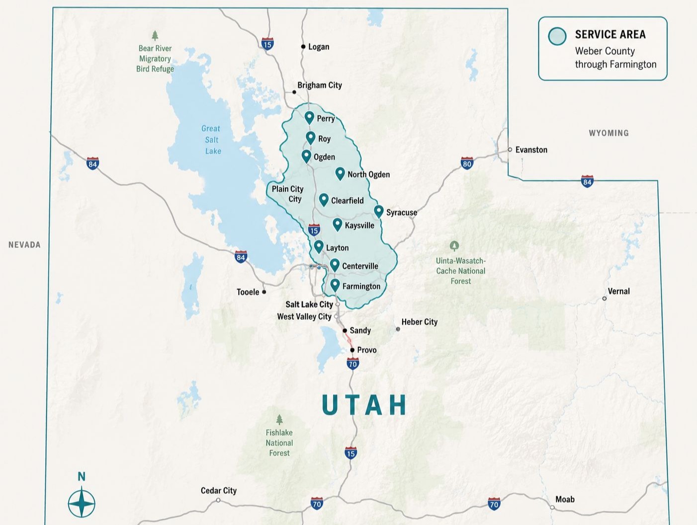 APC Curb & Gutter service area map - Perry, UT and surrounding communities