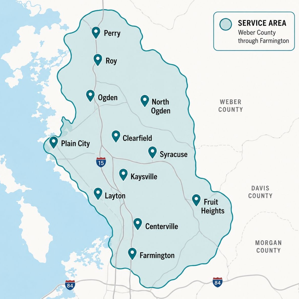 APC Curb & Gutter service area map - Perry, UT and surrounding communities