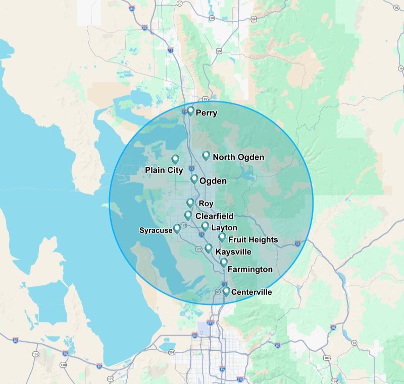 APC Curb & Gutter service area map - Perry, UT and surrounding communities